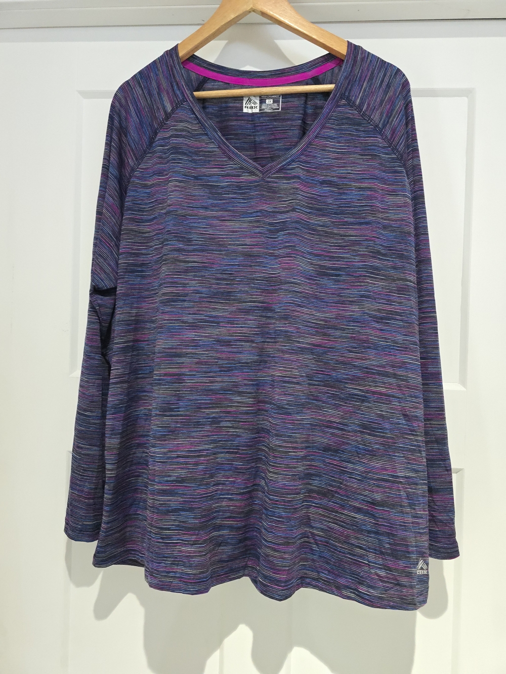 RBX Women’s Long Sleeve Space-Dyed V-Neck Top in Purple and Pink